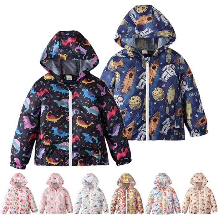 Jeunes Garçons Vestes Décontractées Imprimer Dessin Animé Capuche Vêtements D'extérieur Zippé Manteaux Manches Longues Coupe