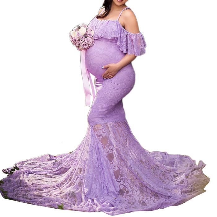 Maxi Robe de Maternit?� pour Femmes ?�paules D?�nud?�es Taille Empire une Ligne Robes de Soir?�e en 