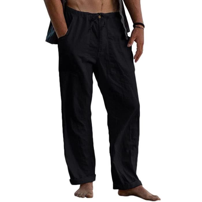 Pantalon Ample Texturé Multicolore Effet Lin À Taille Élastique