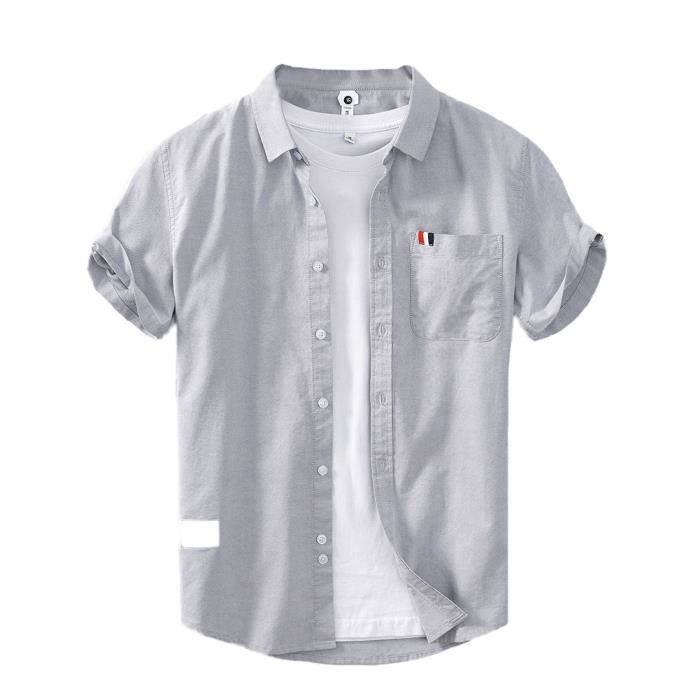 Chemise pour Homme sans Repassage Chemise en Coton à Manches Courtes Chemise Boutonnée d