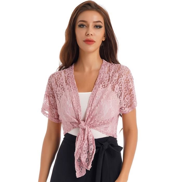 Bolero Femme Mousseline Cardigan Court Haut Pur Bolero Chemisier Lacet Châle Veste 