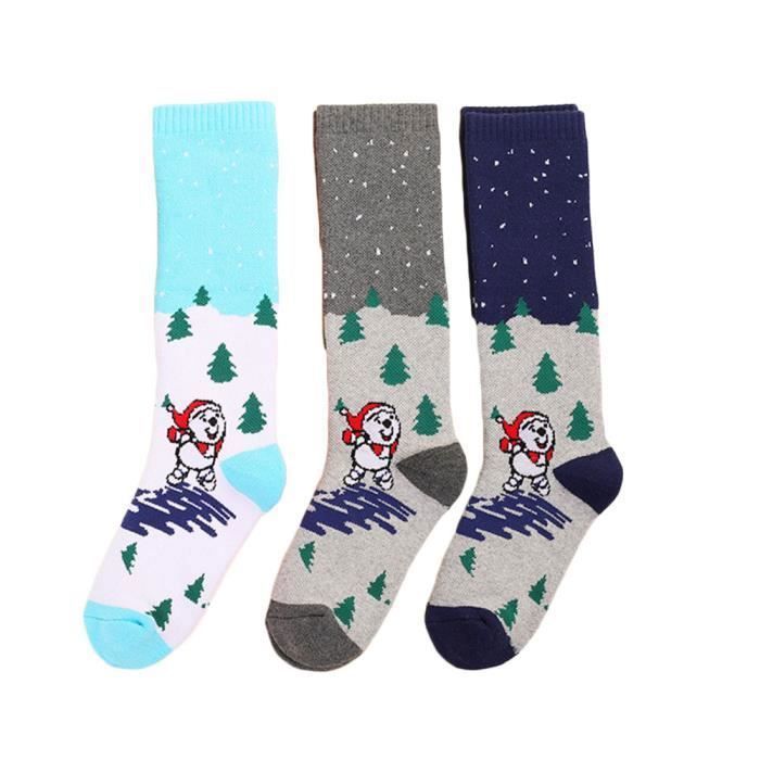 3 Paires Chaussettes de Ski Enfant 100%Coton Respirant Thermiques