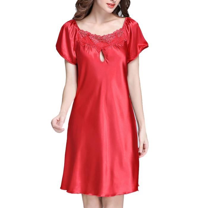 Pyjama en Satin de Soie Femme GUOCU Couleur Pure Zgrouge