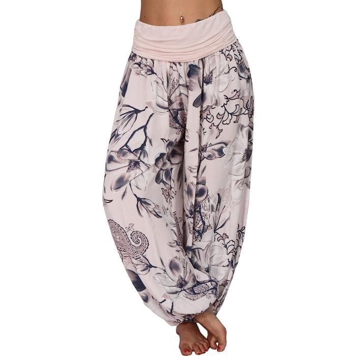 Pantalon Femme Ete Imprime Floral Taille Elastiquee Large Taille Haute Retro Sarouel Fluide Rose Rose Cdiscount Pret a Porter