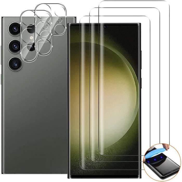 Compatible Samsung Galaxy S23 Ultra 5G - 3 Films Protection écran verre  trempé incurvé + 2 Films objectifs arrière - Cdiscount Téléphonie