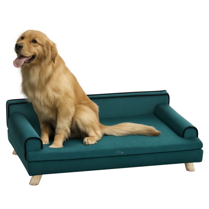 Canapé pour chien - PawHut - design scandinave coussin moelleux amovible pieds bois massif - tissu bois - 100x62x32cm - bleu