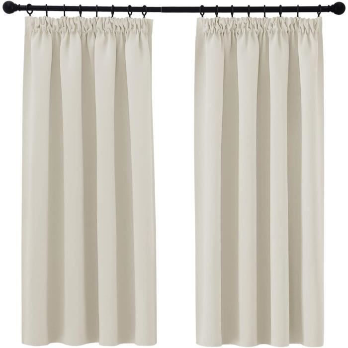 Joydeco Lot de 2 Rideaux Occultants avec Galon Fronceur 132x245 cm pour Rail et Passe Tringle, Rideau Opaque Isolant Thermique Phonique, Décoration Intérieure de Salon Chambre Balcon - Gris Foncé