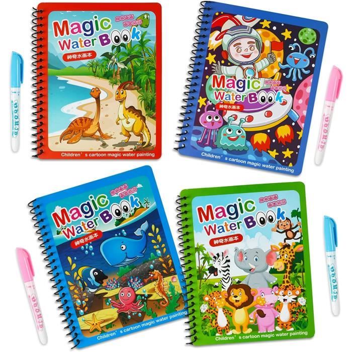 Livre Magique à L'eau Réutilisable Damcyer - 5 Thèmes, 5 Stylos à Eau - Pour Enfants 3-7 Ans - Dessin Sans Taches, Réutilisable à L'infini