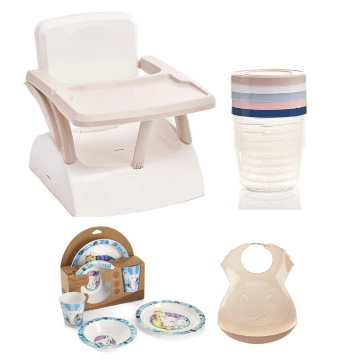 Pack Repas 2ème Âge - Thermobaby - Rehausseur chaise - 5 boîtes de conservation - Coffret vaisselle
