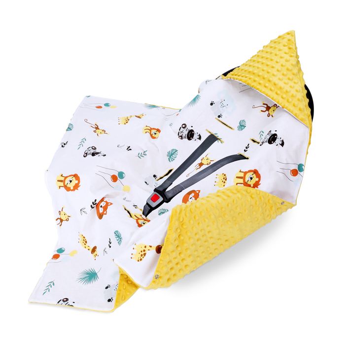 Couverture enveloppante bébé nid d Ange siège Auto Été-Printemps - 90 x 90 cm - Jaune avec Safari