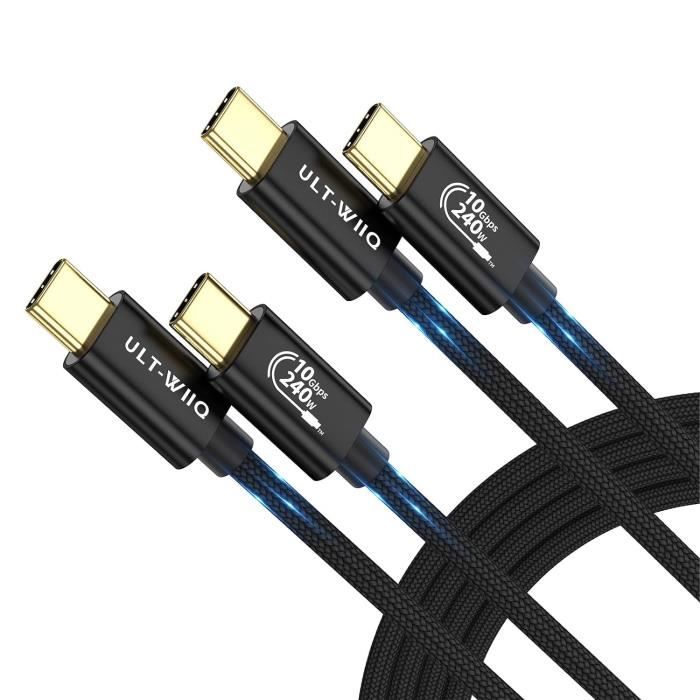 Câble USB-C 240W 2m INIU (Pack De 2) - Charge Rapide Et Transfert Données 480Mbps