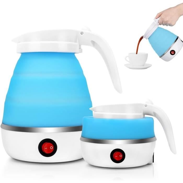 Bouilloire Voyage Compacte Bouilloire Pliable 600ml Voyage - Mini Bouilloire Électrique Portable Silicone Acier Inox Blanc