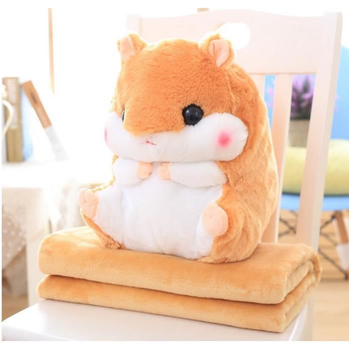 Belle peluche hamster et oreiller 2 en 1 avec une couverture