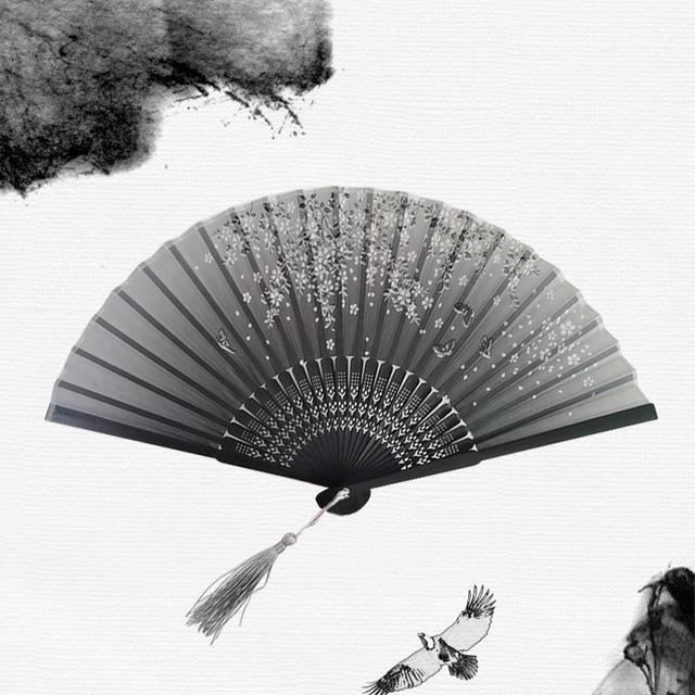 Hileyu Lot De 6 Éventails à Main Pliants Chinois En Soie Et Bambou - Noir Classique