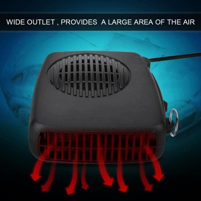 Chauffage Auto 12V 150W 2-en-1 – Désembueur Pare-brise Et Ventilateur – Base Rotative 360° – Blanc – Branchement Allume-cigare