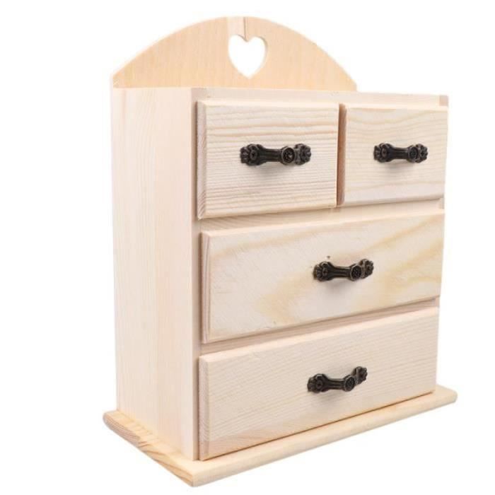 Lot De 4 Mini Coffres Au Trésor En Bois 15x10x6 Cm - Bruts à Personnaliser - Avec Autocollants - Pour DIY, Rangement, Cadeau