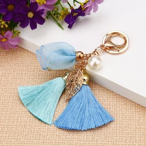 b>BIJOU DE SAC / PORTE-CLE BRELOQUE POMPON FRANGES - VERITABLE CUIR</b