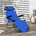 Outsunny Chaise Longue Pliable Bain de Soleil fauteuil relax jardin transat de Relaxation Dossier inclinable avec Repose-Pied bleu-1