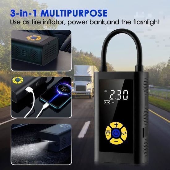 Gonfleur Pneus Sans Fil Portatif 150 PSI - Batterie 6000 MAh - 5 Modes (voiture, Moto, Vélo, Ballon) - Arrêt Automatique