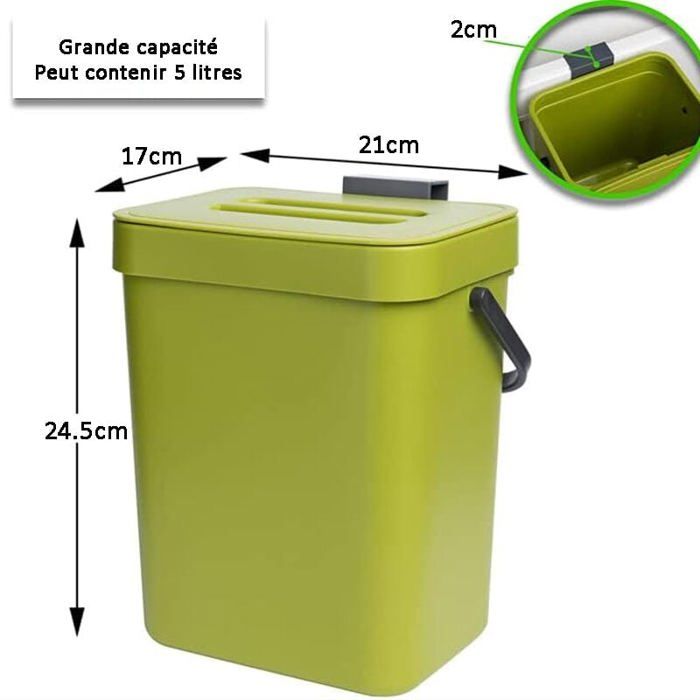 Récipient De Compost De Cuisine 5L - Poubelle Compost Countertop Avec Couvercle Anti-Odeurs