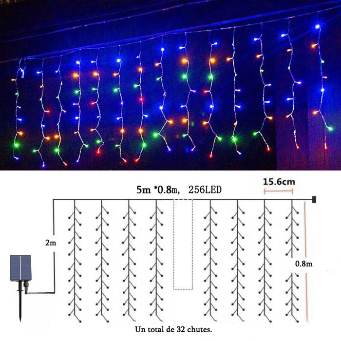 Guirlande Lumineuse Exterieure,6.4+5M 200LED Rideau Lumineux,8 Modes