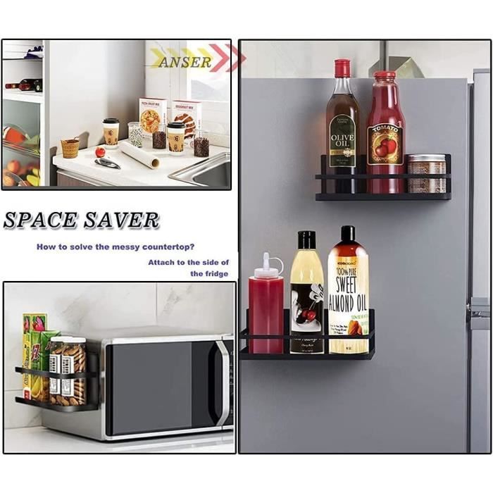 KES Porte Epice Magnétique Réfrigérateur Étagère Épices Noir Porte Épices Étagère Étagère Cuisine Étagère à Épices Support 2 Pièces, KRR502-BK-P2