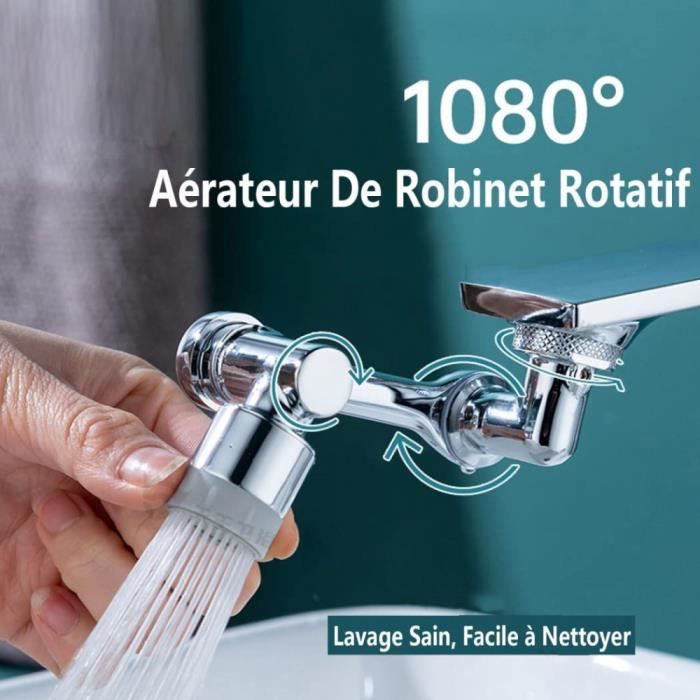 Mousseur Robinet à 1080°,Embout Robinet Rotatif avec Quatre Modes de Sortie  d'eau, Robinet