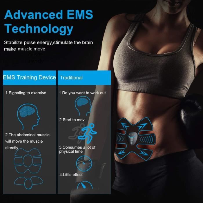 WARDBES Electrostimulateur Musculaire, Femme Homme Entraînement Abdominal Pour Abdomen/Bras/Jambes, 6 Modes 9 Niveaux, Ceinture Abdominale Electrostimulation
