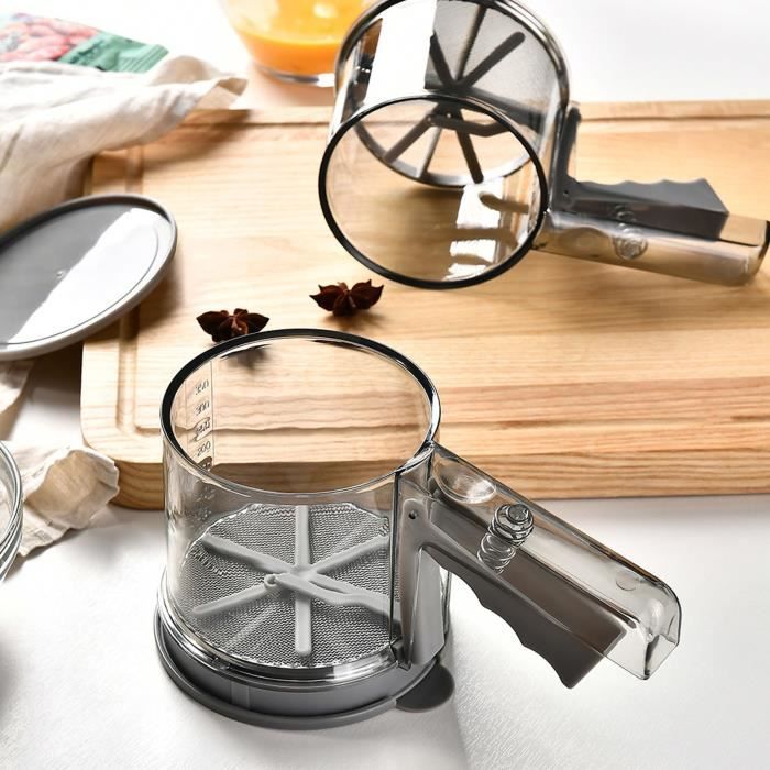 Tamis à Farine, Tamis à Double Couche Presse à Main Poudre Suceur Avec Couvercle Pour Outils De Tamis De Cuisson De Cuisine