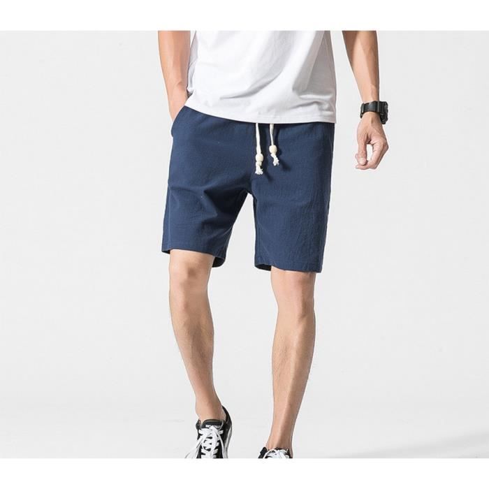 Bermuda Homme Lin Short Lu00e9ger Et Respirant Short D'u00e9tu00e9 En Lin Pour Homme - Avec Poches - Taille U00e9lastique - Cordon De Serrage Pour Homme - Bermuda - Confortable - Court