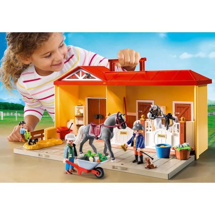 Ecurie transportable - PLAYMOBIL - 71393 - 3 personnages - 2 chevaux - Accessoires inclus 