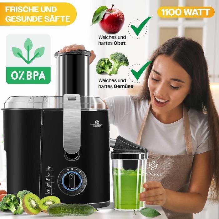 AZCHEF Extracteur de jus autoatique Vos ains libres, Ouverture de 135 et capacité de 1,8 L