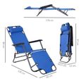Outsunny Chaise Longue Pliable Bain de Soleil fauteuil relax jardin transat de Relaxation Dossier inclinable avec Repose-Pied bleu-2