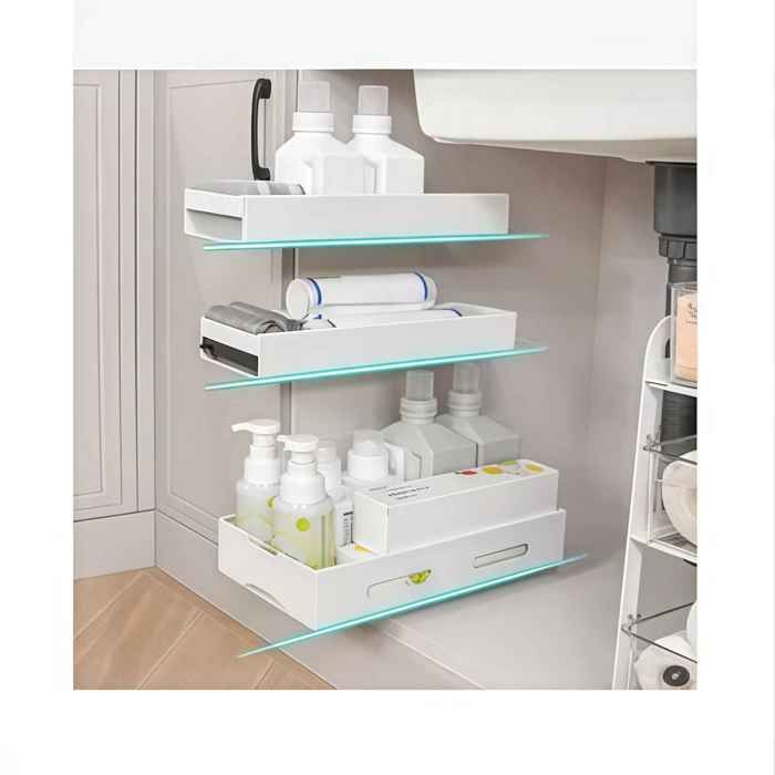 Support Évier Télescopique Extensible – Organisateur Cuisine Avec Porte-Serviettes – Rangement Éponge Brosse Et Produits – 32-45 Cm