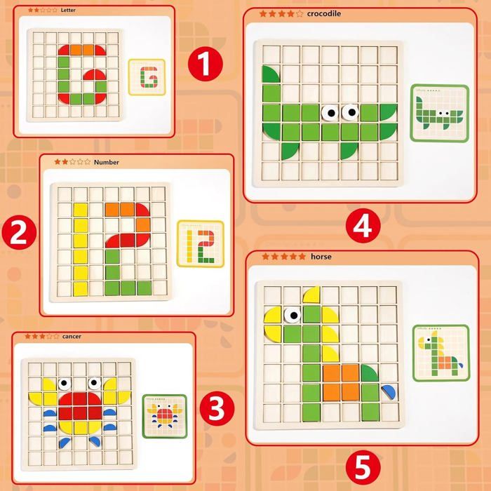 TNEDFOD Jeu De Mosaïque éducatif – 12 Cartes Et 46 Boutons Champignons Pour Enfants Dès 3 Ans