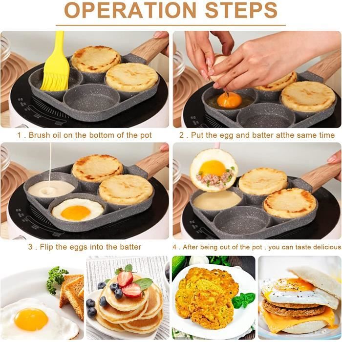 Poêle à 4 Cavités Pour Pancakes , Crêpes , œufs Avec Surface