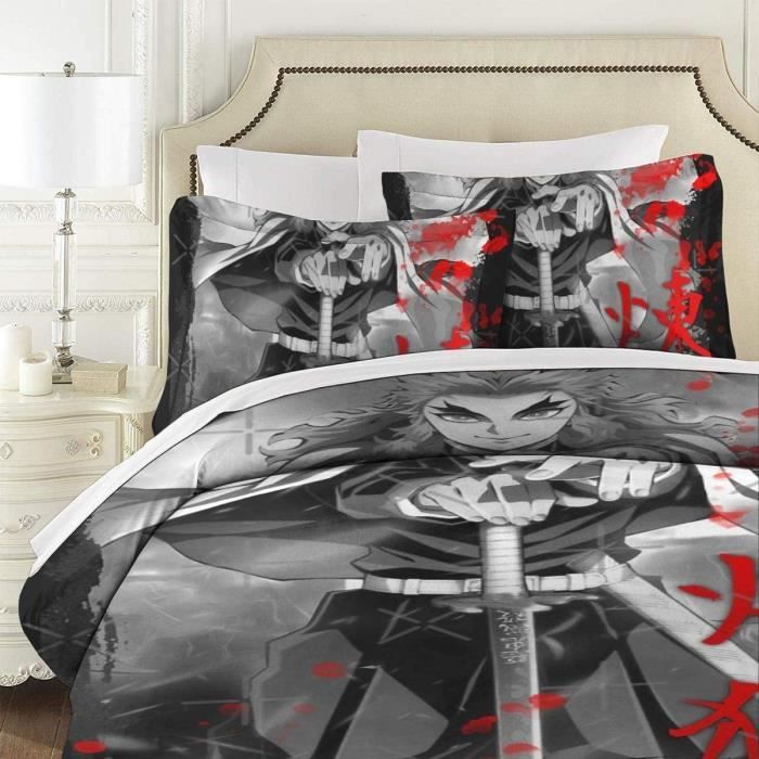 Parure De Lit Demon Slayer 1 Personne - Housse De Couette 140x200 Cm + Taie D'Oreiller - 100% Polyester - Lavable Machine