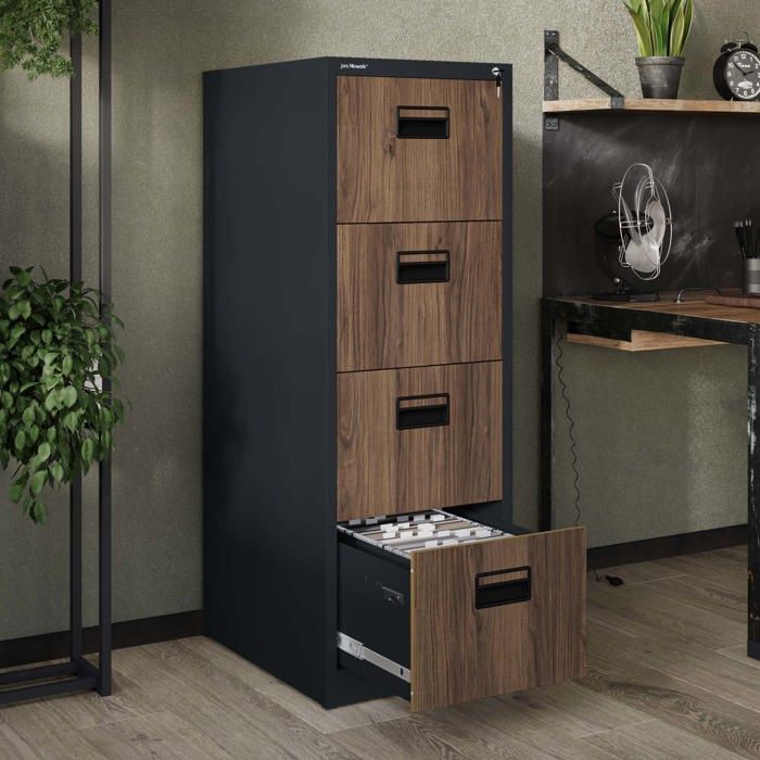 PUGSDRLY Armoire Bureau Avec 2 Tiroirs Pour Dossiers Légaux/Lettres/A4 - Caisson Mobile Métallique Noir