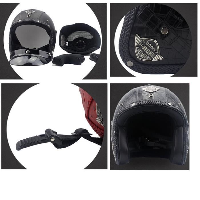 Casque Moto Vintage Cuir Harley Style Rétro Avec Lunettes - Annong Bol 54-60cm Brown