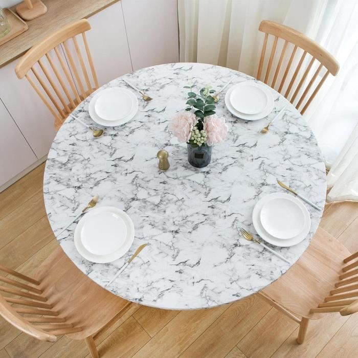 Nappe Ronde Extérieur Avec Trou Parasol - Grain Pierre Marbre, Bord Élastique, Imperméable (Vert Foncé, 78-88cm)