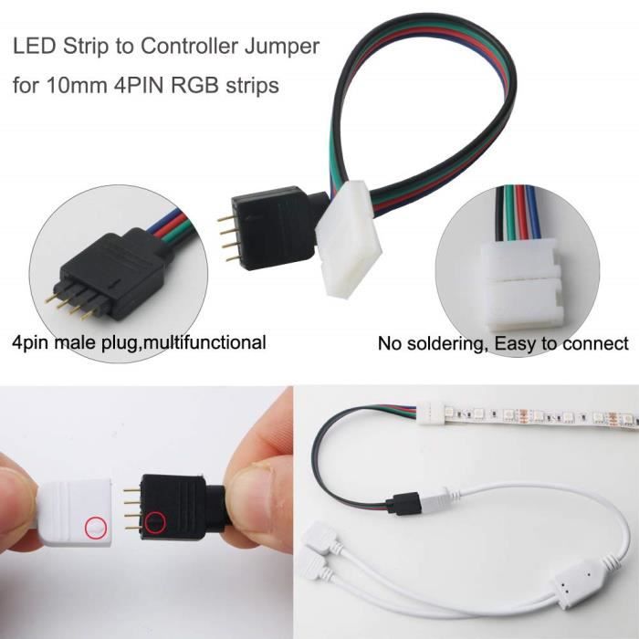 Rallonge Ruban LED 5m HUAZIZ - 2x Câbles 4 Broches Pour Bande LED RGB 5050/3528, Connecteurs Inclus