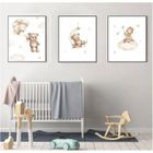 Lot 3 Affiches Ourson Personnalisé Prénom Bébé 30x40cm - Toile Murale Chambre Enfant Nuage Beige
