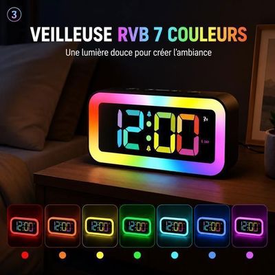 Horloge Murale Numérique LED Avec Alarme - Affichage Date, Semaine, Température, Commande Vocale, Luminosité Réglable, Alimentation USB/Pile