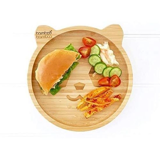 Assiette à ventouse en bambou naturel pour bébé en forme de panda 