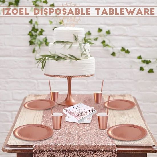 Or Rose Plaques Tasses TABLE Nappe DÉCORATIONS Brillant jetables fête d'anniversaire