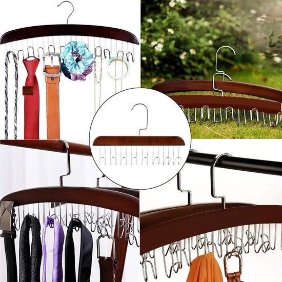 Cintre Soutien Gorge Jetec Lot De 2 Porte-cravates à 24 Crochets En Bois Pour Placard, Support Rotatif à 360 Degrés, Organiseur De Cravates, Soutiens -gorge, Débardeurs Cintre Pour Soutien Gorge