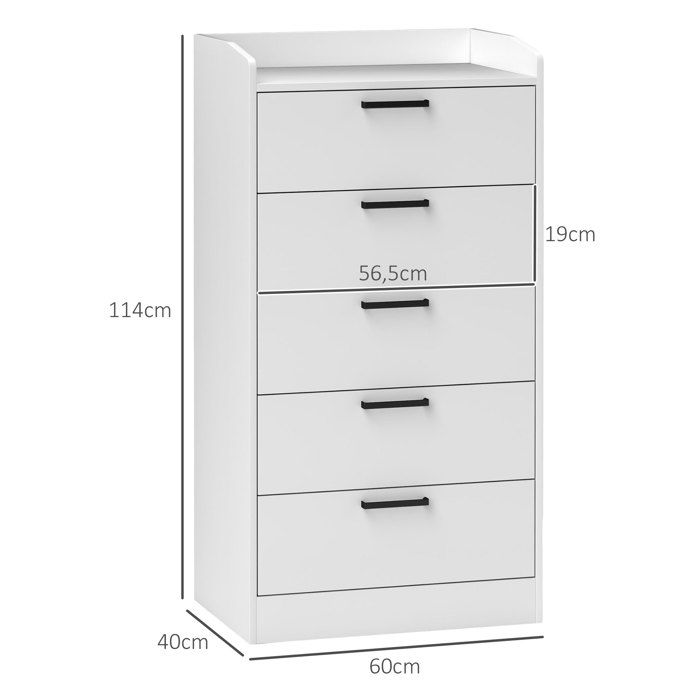 Commode 5 Tiroirs HOMCOM 60x38x100 Cm - Meuble Rangement Chambre Style Moderne | Fermeture Douce | Bois Naturel