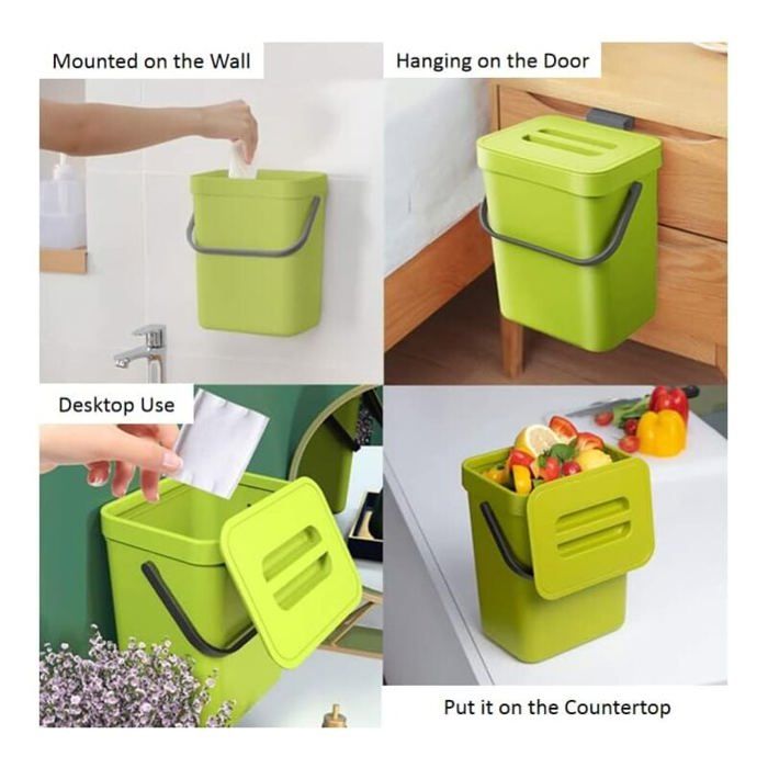 BLUE Petit Bac à Compost De Cuisine 3L, Conteneur De Comptoir Domestique, Couvercle, Composteur