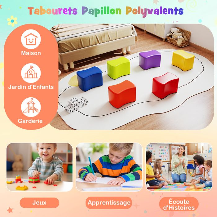 COSTWAY Lot De 6 Tabourets Empilables Noirs - Structure Métal X - Tabourets Enfants Adultes 100kg - Maison Bureau Salle Classe