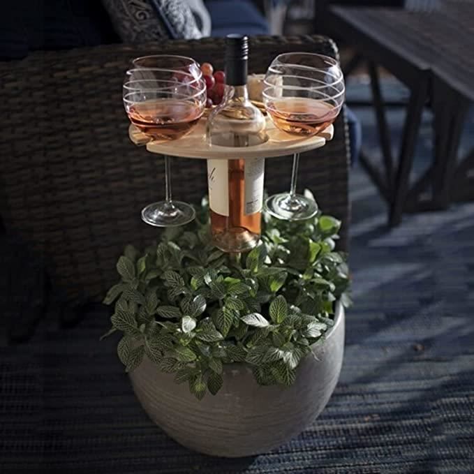 Table de pique-nique pliante extérieure en bois avec support pour verre à vin, petite table de